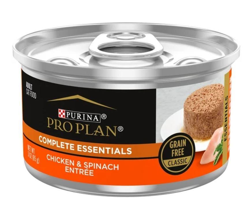 Purina Pro Plan Chicken and Spinach Entree Wet Cat Food, Grain Free, 3 oz Cans (24 Pack)