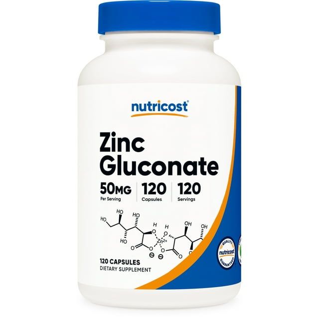 Nutricost Zinc Gluconate 120 Vegetarian Capsules (50mg) Non GMO Supplement
