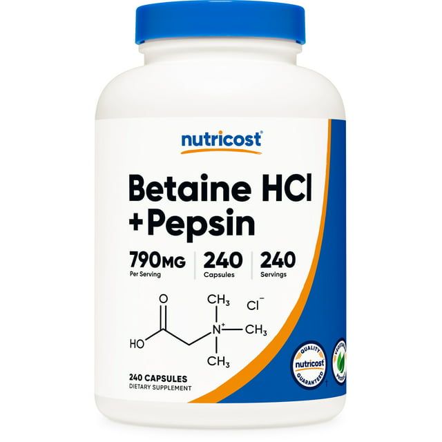Nutricost Betaine HCl + Pepsin 790mg, 240 Capsules Gluten Free & Non GMO Supplement