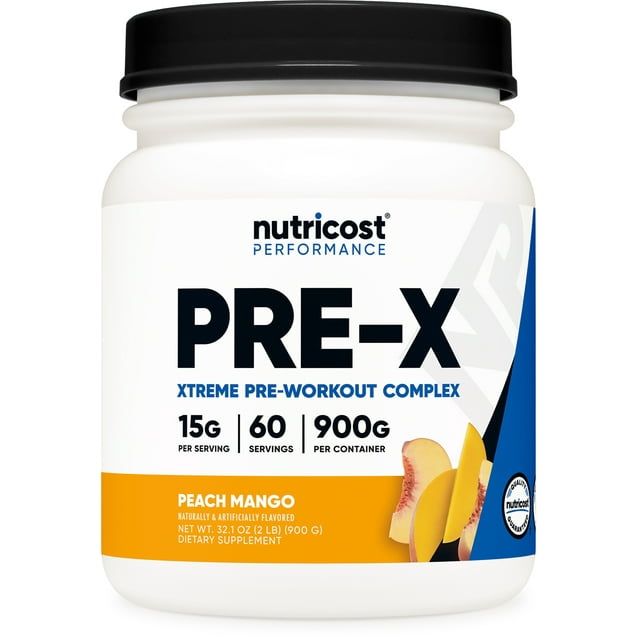 Nutricost Pre X Xtreme PreWorkout Powder Complex, Peach Mango, 60 Servings, Vegetarian, Non GMO and Gluten Free