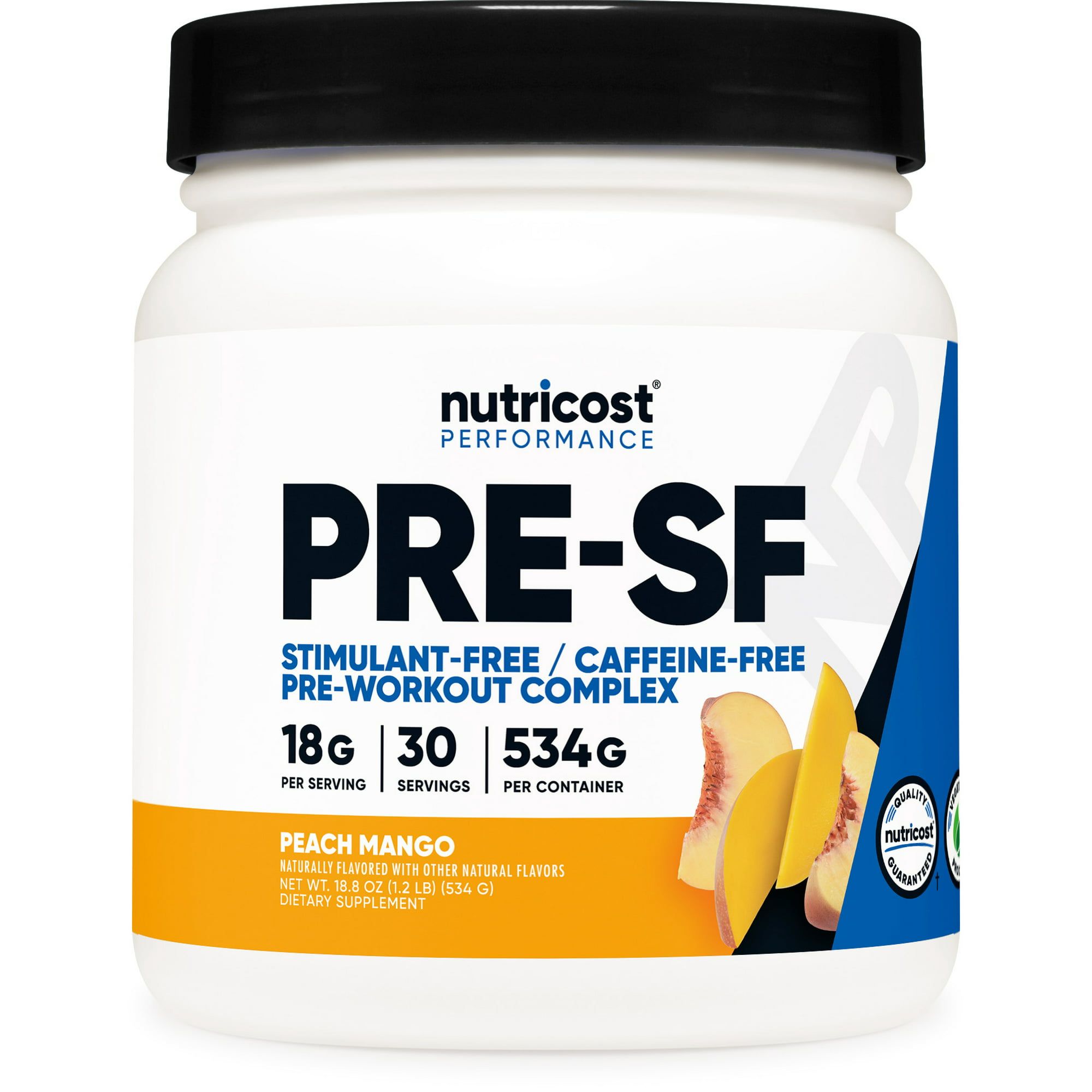 Nutricost Stim Free Pre Workout Powder, 30 Servings (Peach Mango) Non GMO Supplement