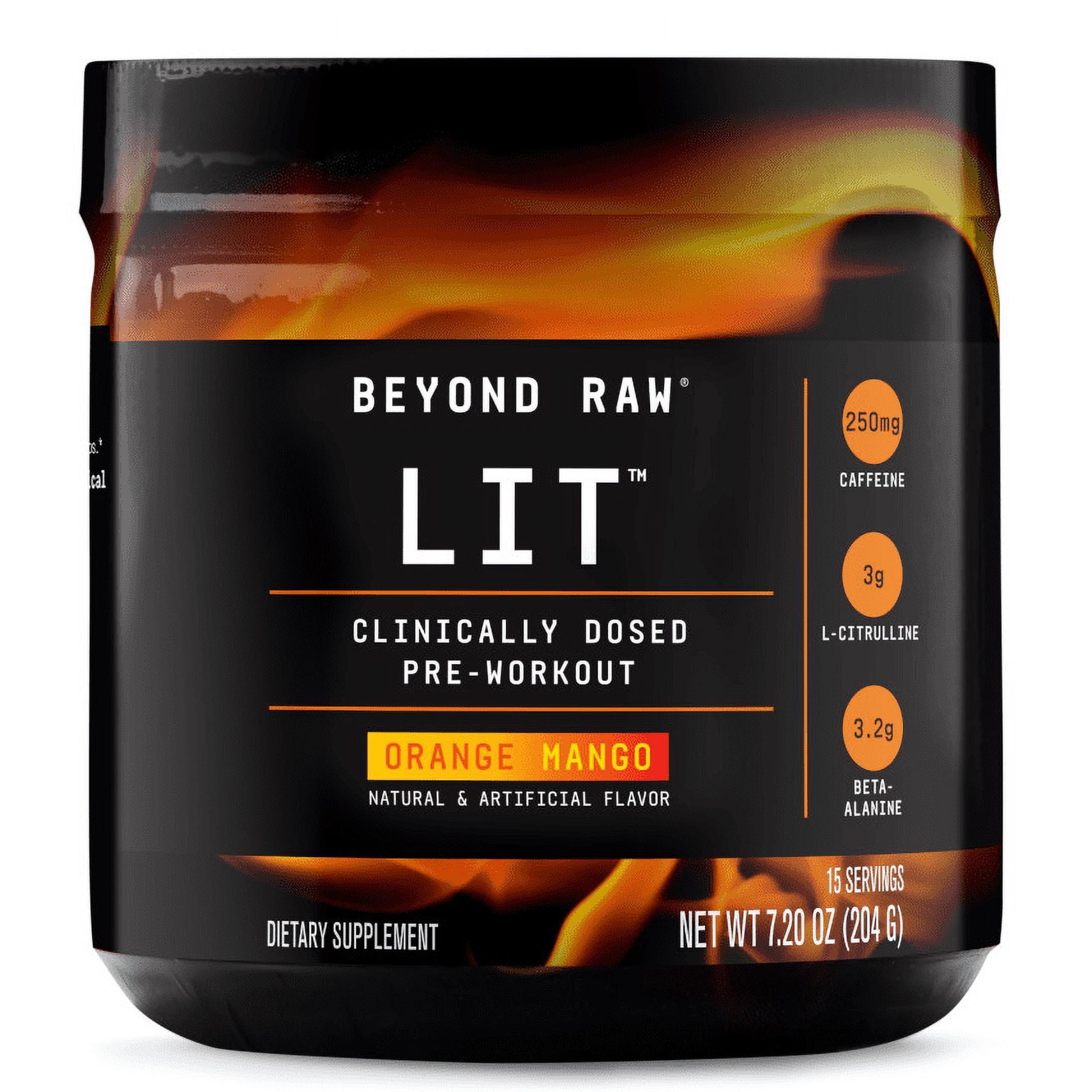 Beyond Raw® LIT Pre Workout Powder, Orange Mango, 250mg Caffeine, 7.20 oz, 15 Servings