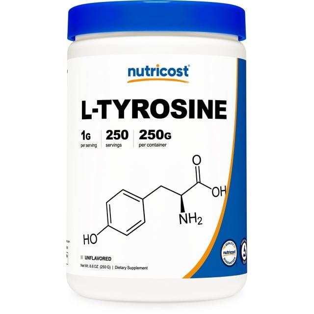 Nutricost L Tyrosine Powder 250 Grams 1000mg Per Serving, Non GMO Supplement