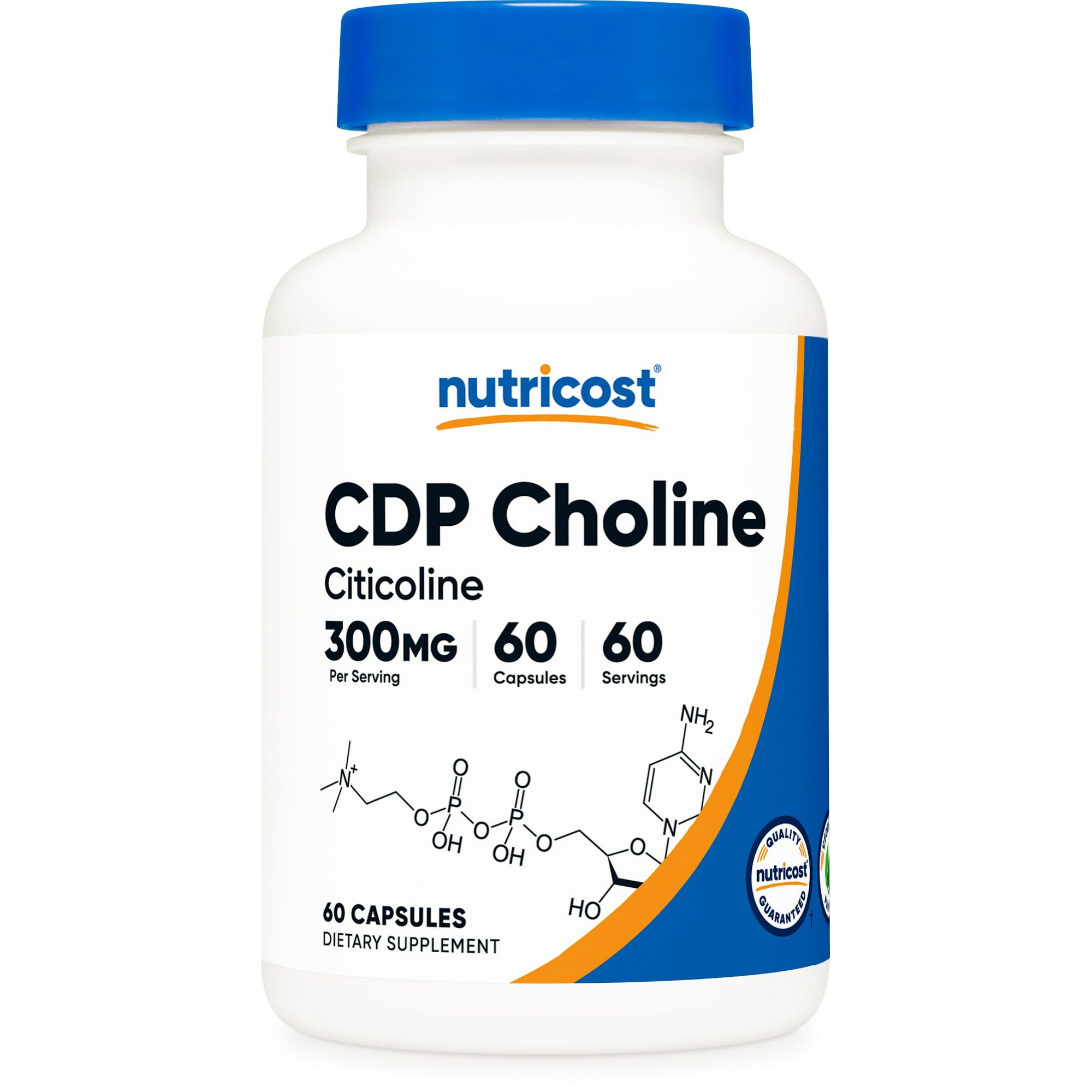 Nutricost CDP Choline, Citicoline, 300mg, 60 Vegetarian Capsules Non GMO Supplement