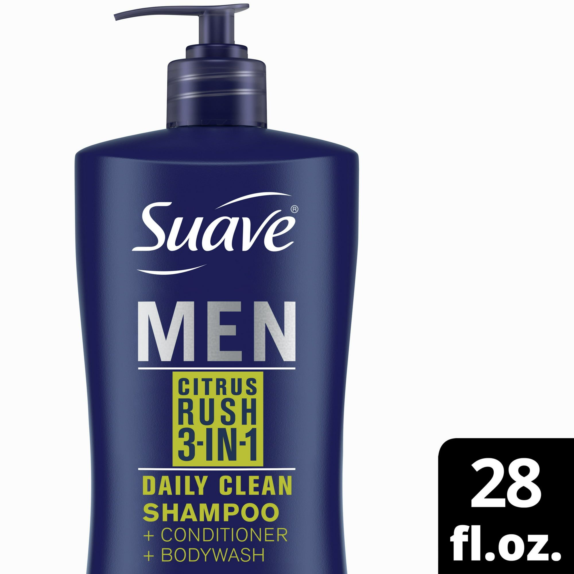 Suave Men Citrus Rush 3 in 1 Shampoo Conditioner Body Wash, All Hair Types 28 oz