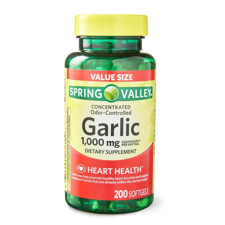 Spring Valley Odor Controlled Garlic Softgels Dietary Supplement Value Size, 1,000 mg, 200 Count
