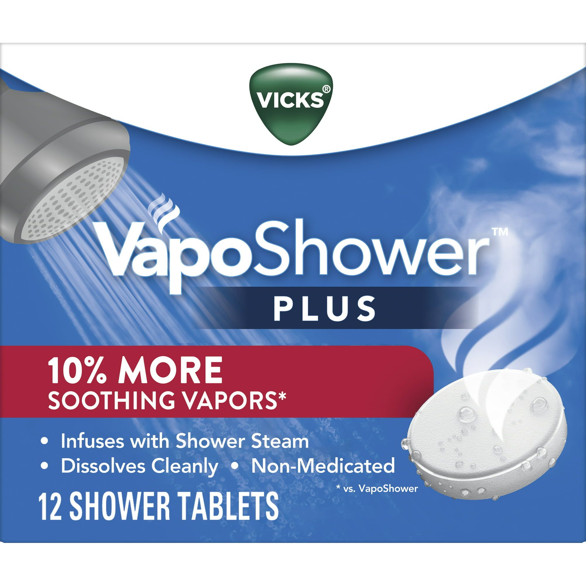 Vicks Vapo Shower Plus Tablets, Non Medicated Eucalyptus Steamer Tablets for Sinus Relief, 12 Ct