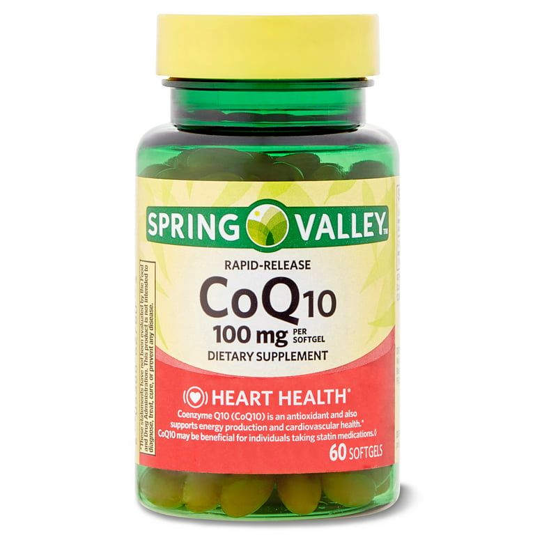 Spring Valley Rapid Release CoQ10 Heart Health Dietary Supplement Softgels, 100 mg, 60 Count