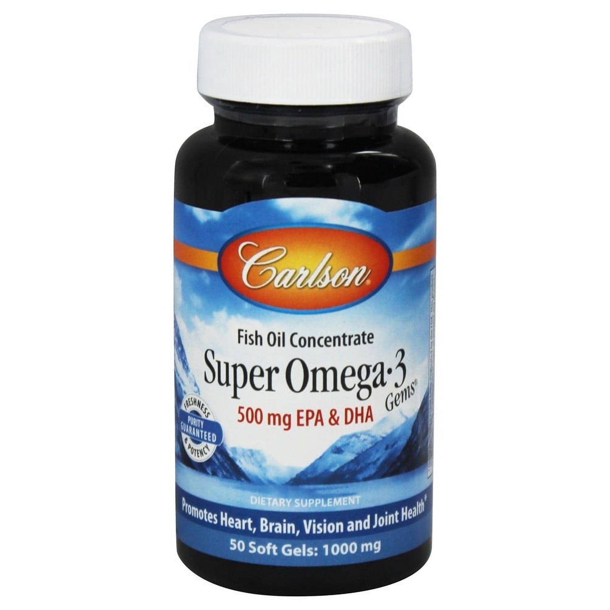 Carlson Labs Super Omega 3 Gems Fish Oil Concentrate 1000 mg. 50 Softgels