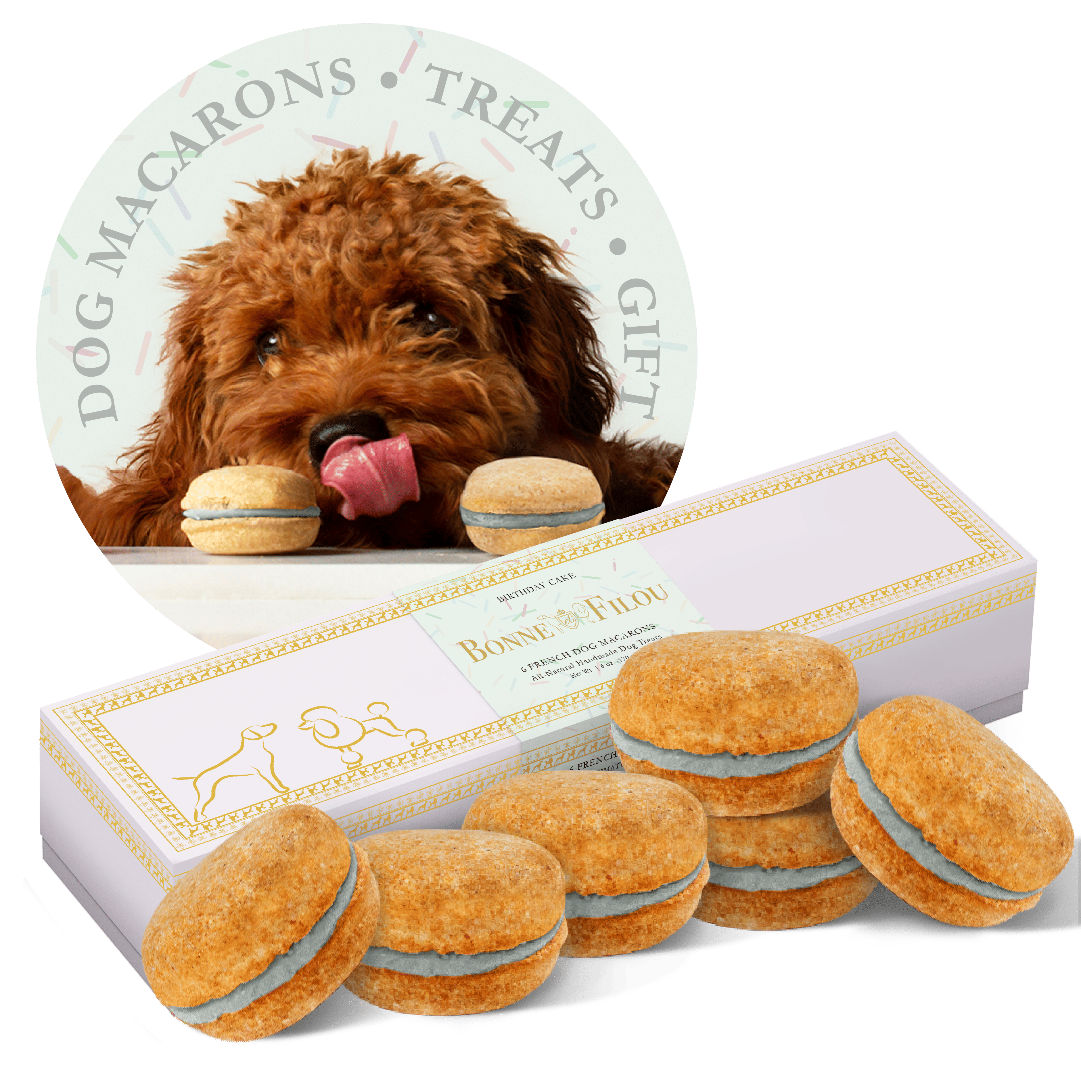 Bonne et Filou Dog Macarons Count of 6 (Dog Treats | Dog Gifts)