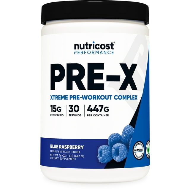 Nutricost Pre X Xtreme Pre Workout Complex Powder Blue Raspberry (30 Serv) Non GMO Supplement