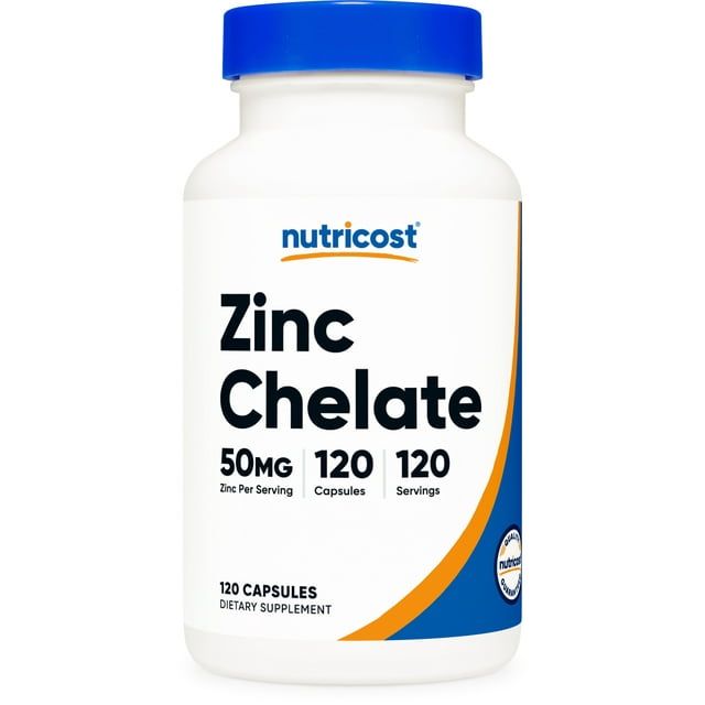 Nutricost Zinc Chelate 50mg, 120 Vegetarian Capsules Gluten Free and Non GMO Supplement