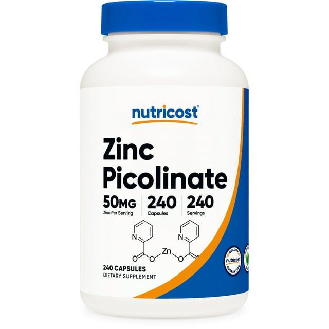 Nutricost Zinc Picolinate 50mg (240 Vegetarian Capsules) Gluten Free & Non GMO Supplement