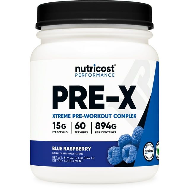 Nutricost Pre X Xtreme Pre Workout Complex Powder, Blue Raspberry, 60 Servings, Vegetarian, Non GMO and Gluten Free