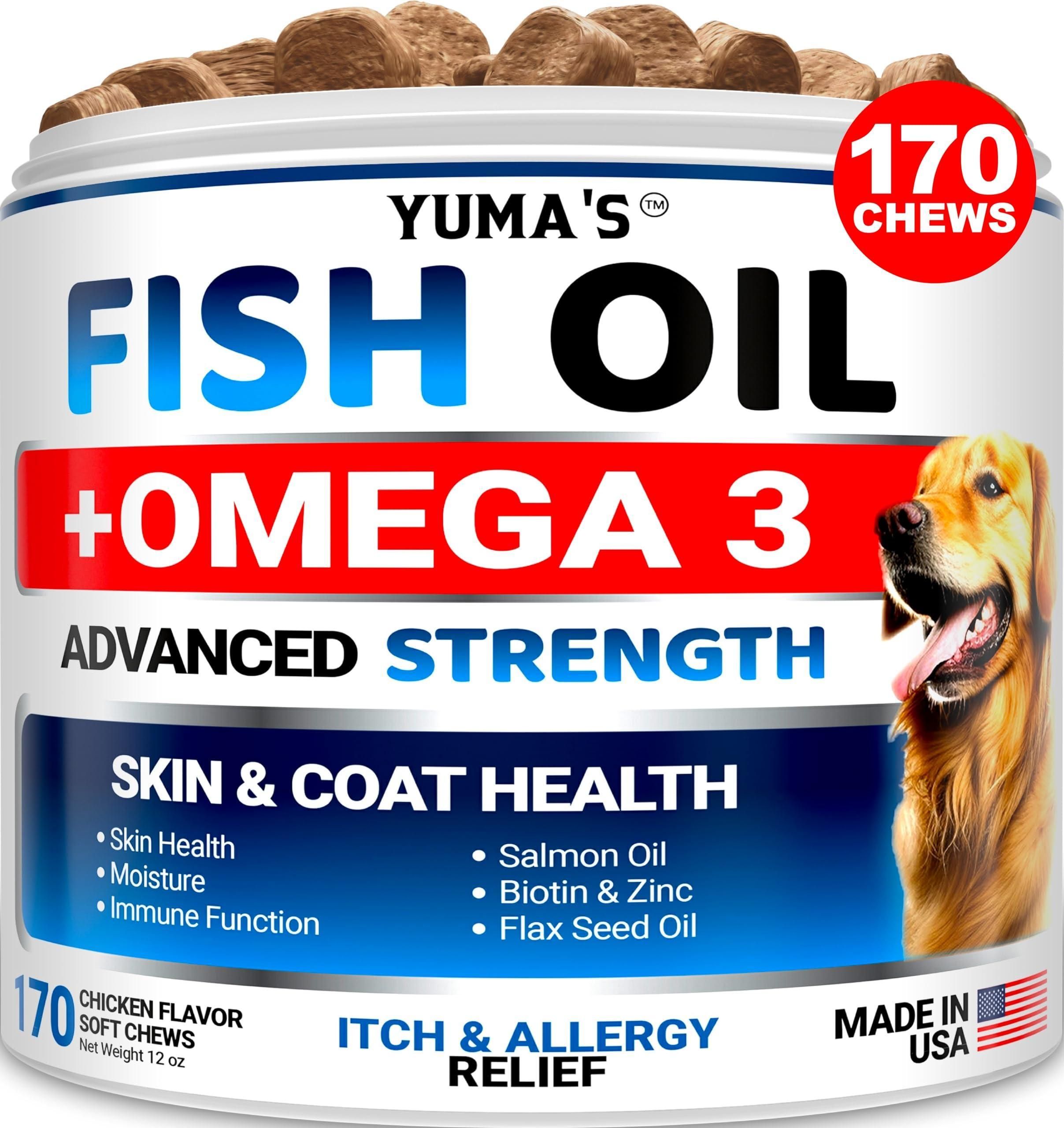 Yuma'S Omega 3 Fish Oil for Dogs 170 Chews Skin and Coat Supplement Omega 3 for Dogs Dry & Itchy Skin Relief Treatment Allergy Support Dog Anti Shedding Treats Shiny Coats