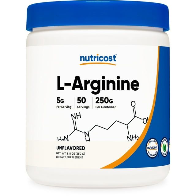 Nutricost L Arginine Powder (250 Grams) 5000mg Per Serving; 50 Servings, Health Supplement