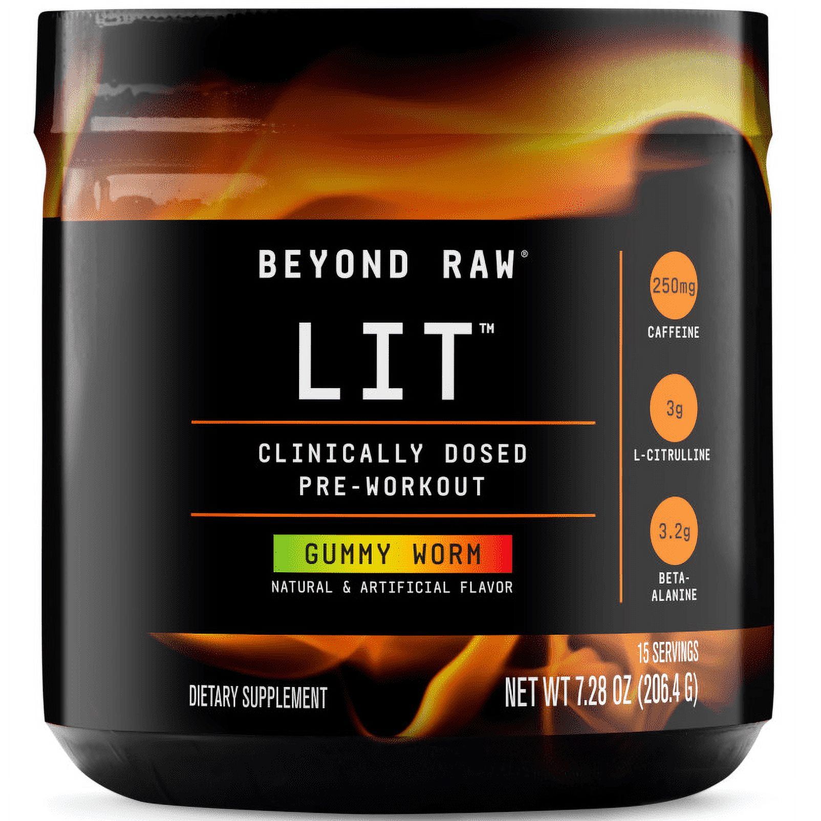 Beyond Raw® LIT Pre Workout Powder, Gummy Worm, 250mg Caffeine, 7.44 oz