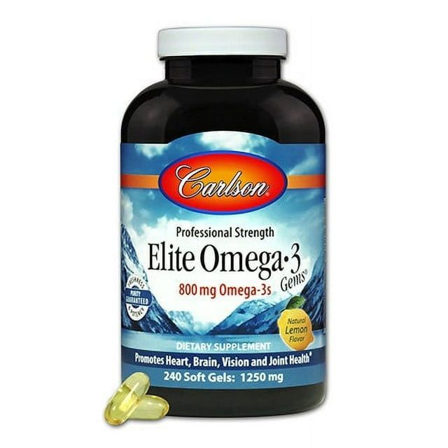 Carlson Labs Elite Omega 3 Fish Oil Gems Softgels, 1250 Mg, 240 Ct