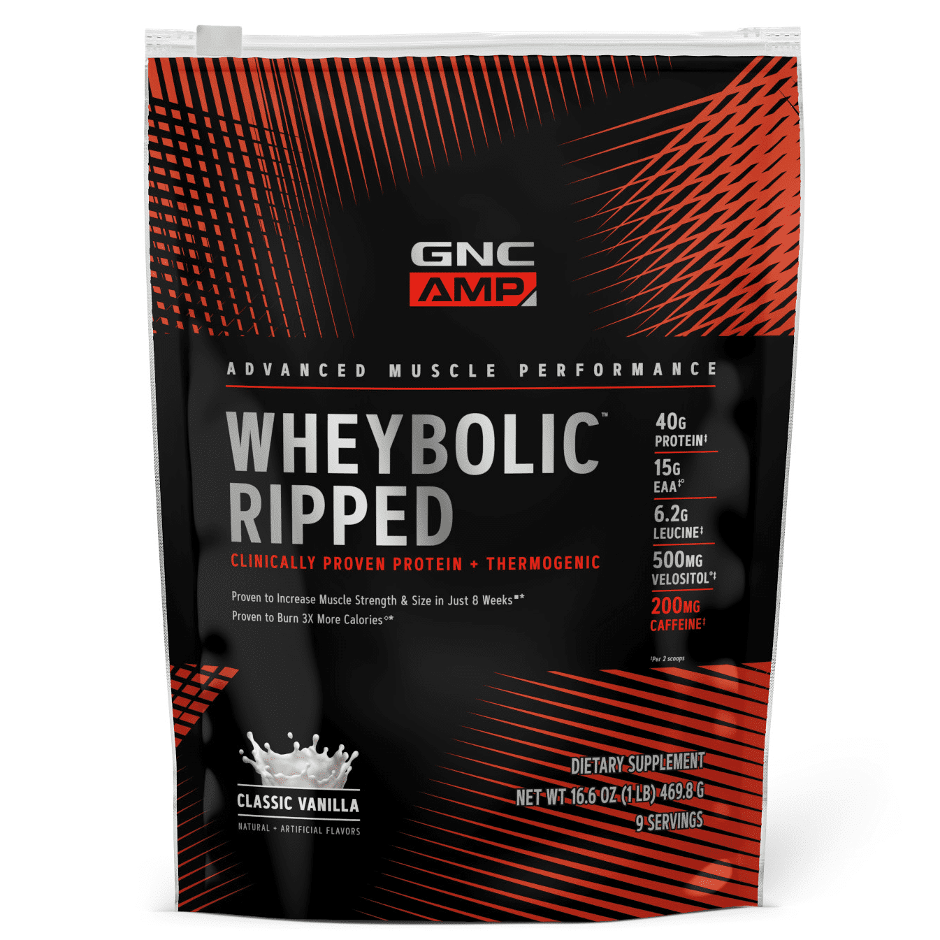 GNC AMP Wheybolic Ripped Protein Powder + Thermogenic, Classic Vanilla, 1.0 LB, 40g Whey Protein