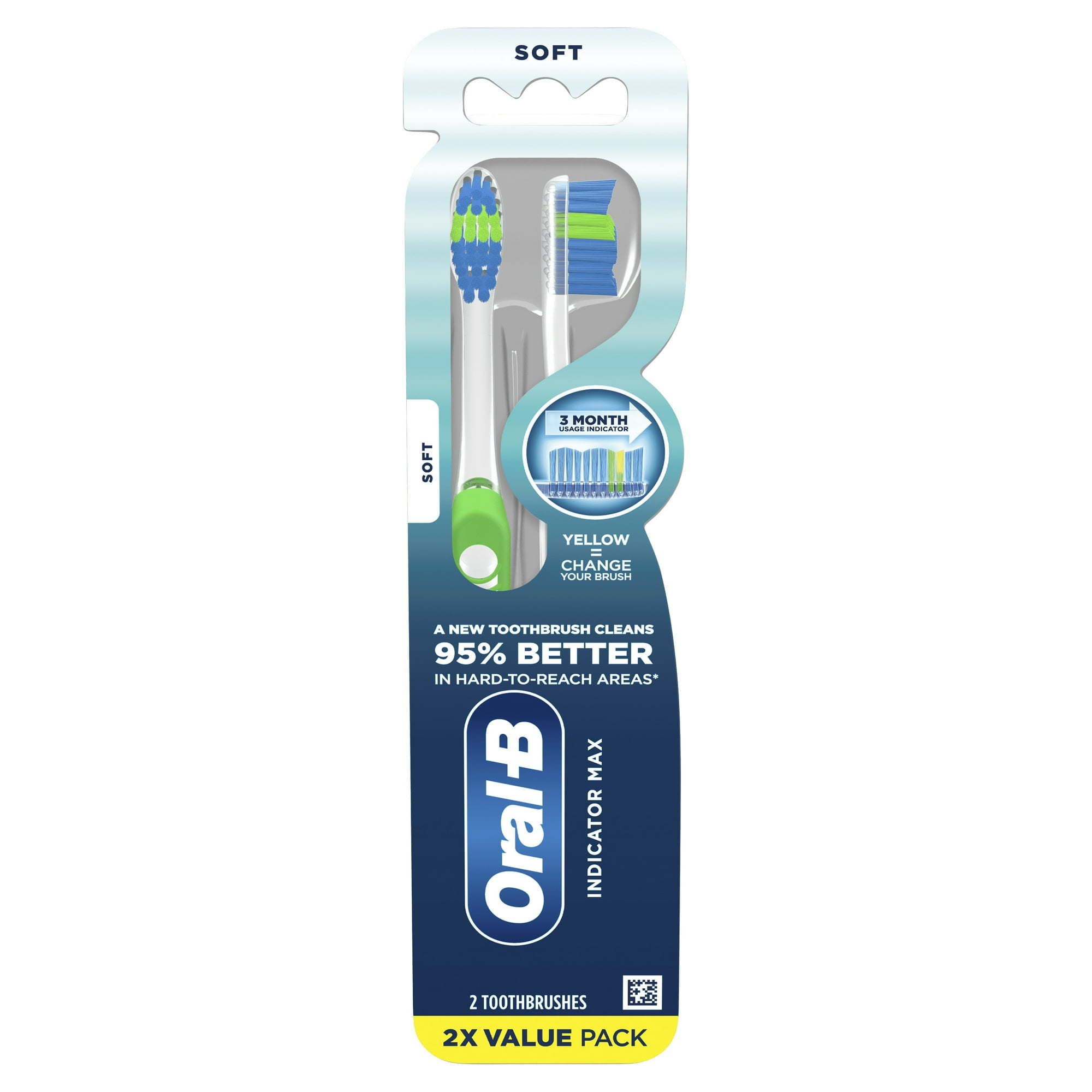 Oral B Indicator Max Toothbrush, Indicator Bristles, Soft, 2 Count