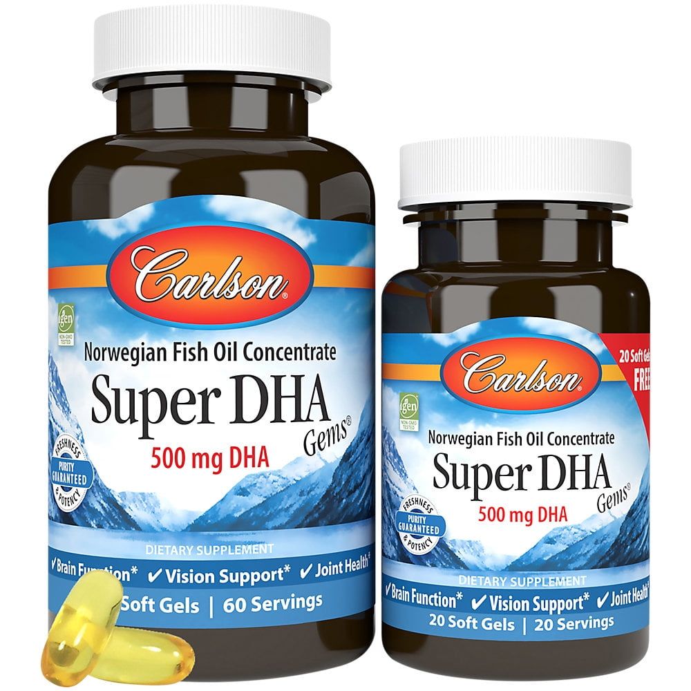 Carlson Labs Super DHA Gems 500 mg. Bonus Pack 60+20 Softgels 2 Bottle(s)