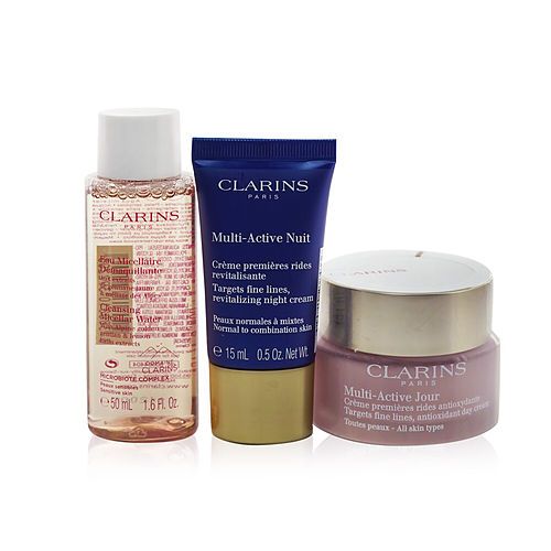 Clarins Multi Active Collection: Day Cream 50ml+ Night Cream 15ml+ Cleansing Micellar Water 50ml+ Bag 3pcs+1bag