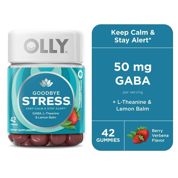 OLLY Goodbye Stress Gummy, GABA, L Theanine, Lemon Balm, Berry, 42 Count