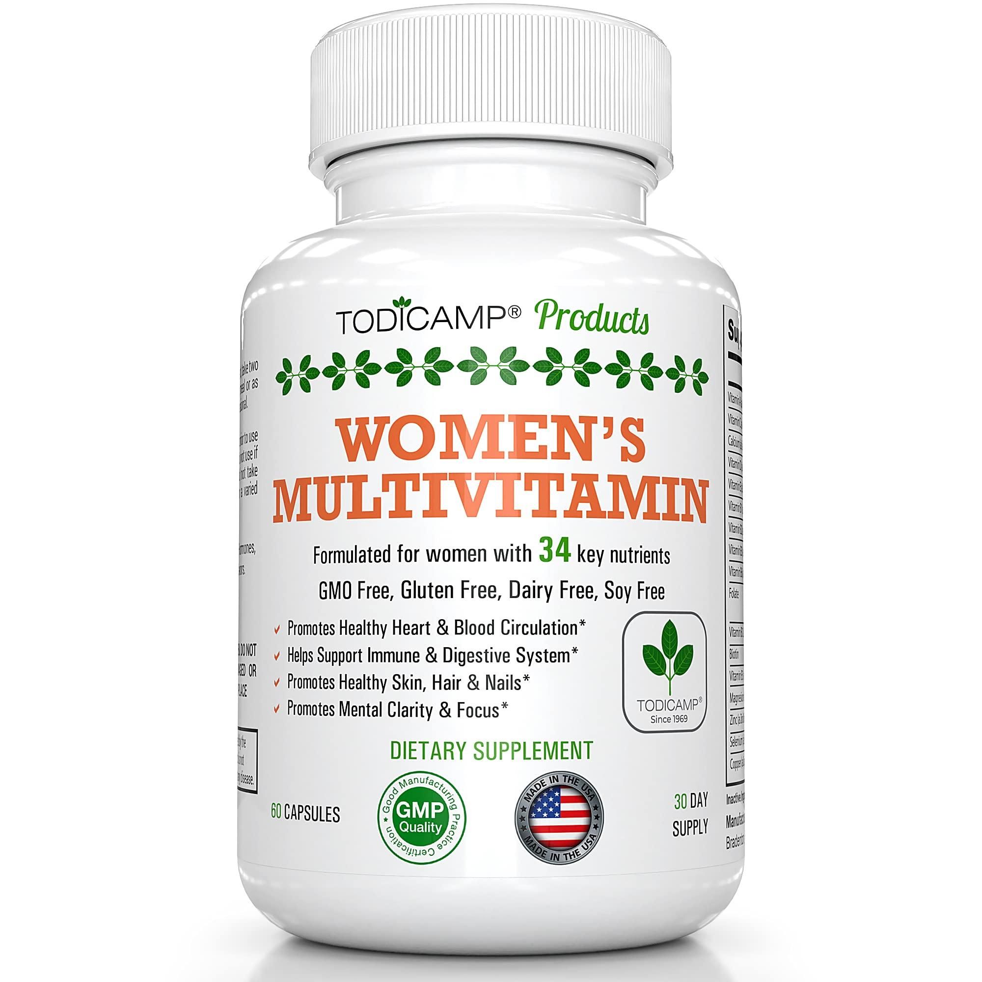 Todicamp Womens Multivitamin Mineral Complex with Plant Based Extracts Hair Skin and Nails Vitamins Foundational Multivitamin for Women 30 Day Supply
