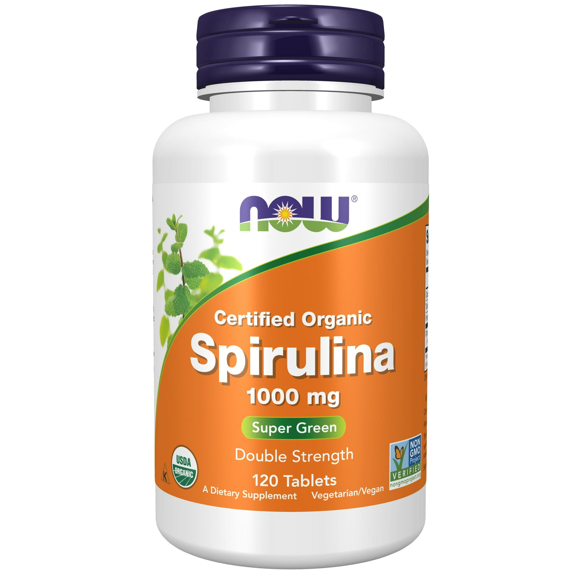 NOW Supplements, Certified Organic, Spirulina 1000 mg (Double Strength), Rich in Beta Carotene (Vitamin A) and B 12 with naturally occurring GLA , 120 Tablets