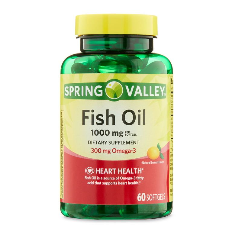 Spring Valley Omega 3 Fish Oil Soft Gels, Heart Health Dietary Supplement, 1000 mg, 60 Count
