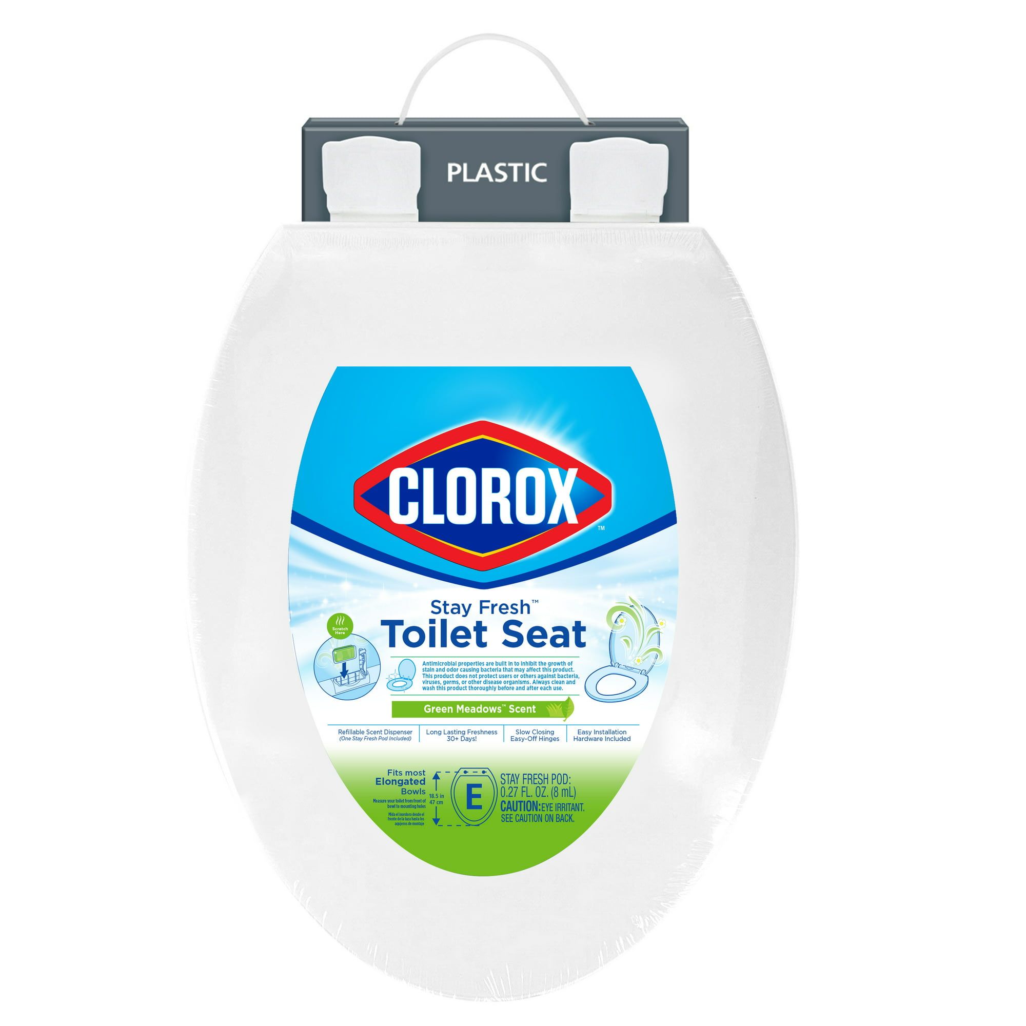 Clorox Antimicrobial Elongated Stay Fresh Scented Plastic Toilet Seat with Easy off Hinges