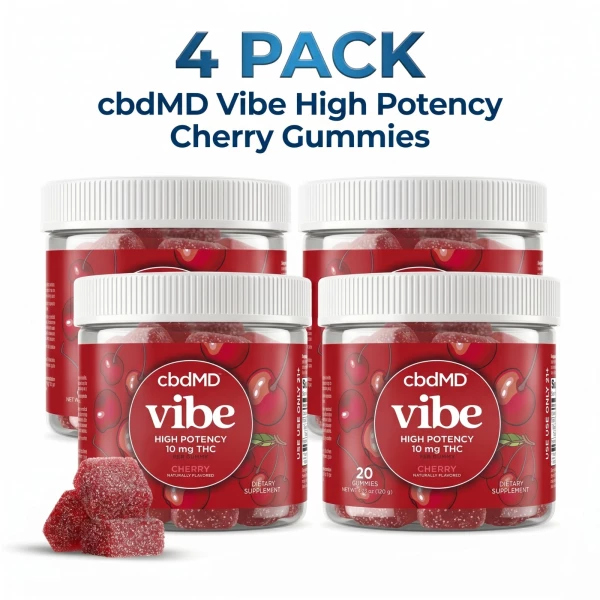 (4 PACK) cbdMD Delta 9 THC Gummies - Cherry - 20 Count 4 Pack