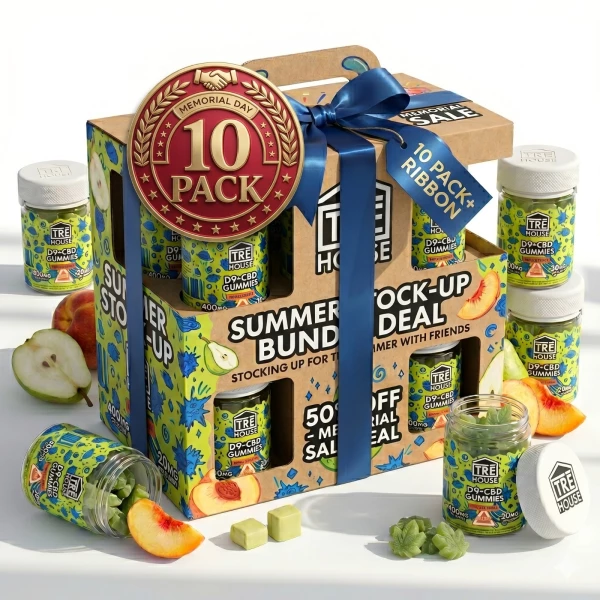 (10 PACK) Tre House 10mg Delta 9, 10mg CBD Gummies with CBD – 1:1 Peach - 20 Count