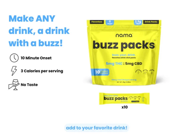 nama Euphoria Buzz Packs - 5mg THC and 5mg CBD Powder Drink Mix - 10 Servings