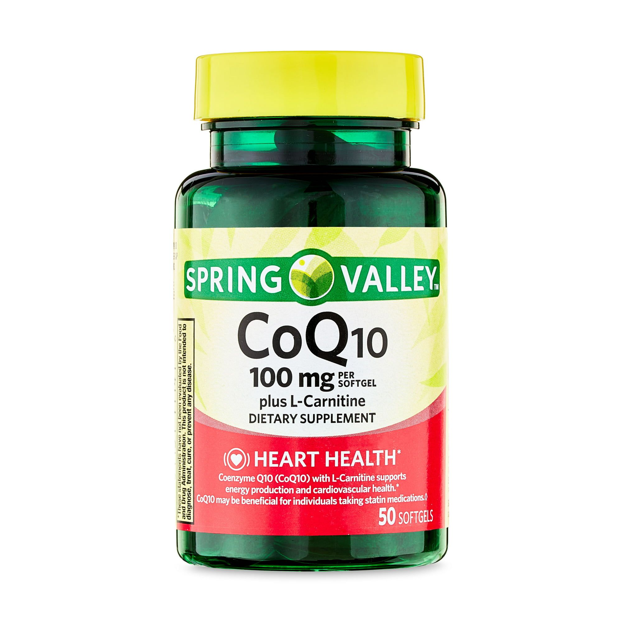 Spring Valley CoQ10 plus L Carnitine Heart Health Dietary Supplement Softgels, 100 mg, 50 Count