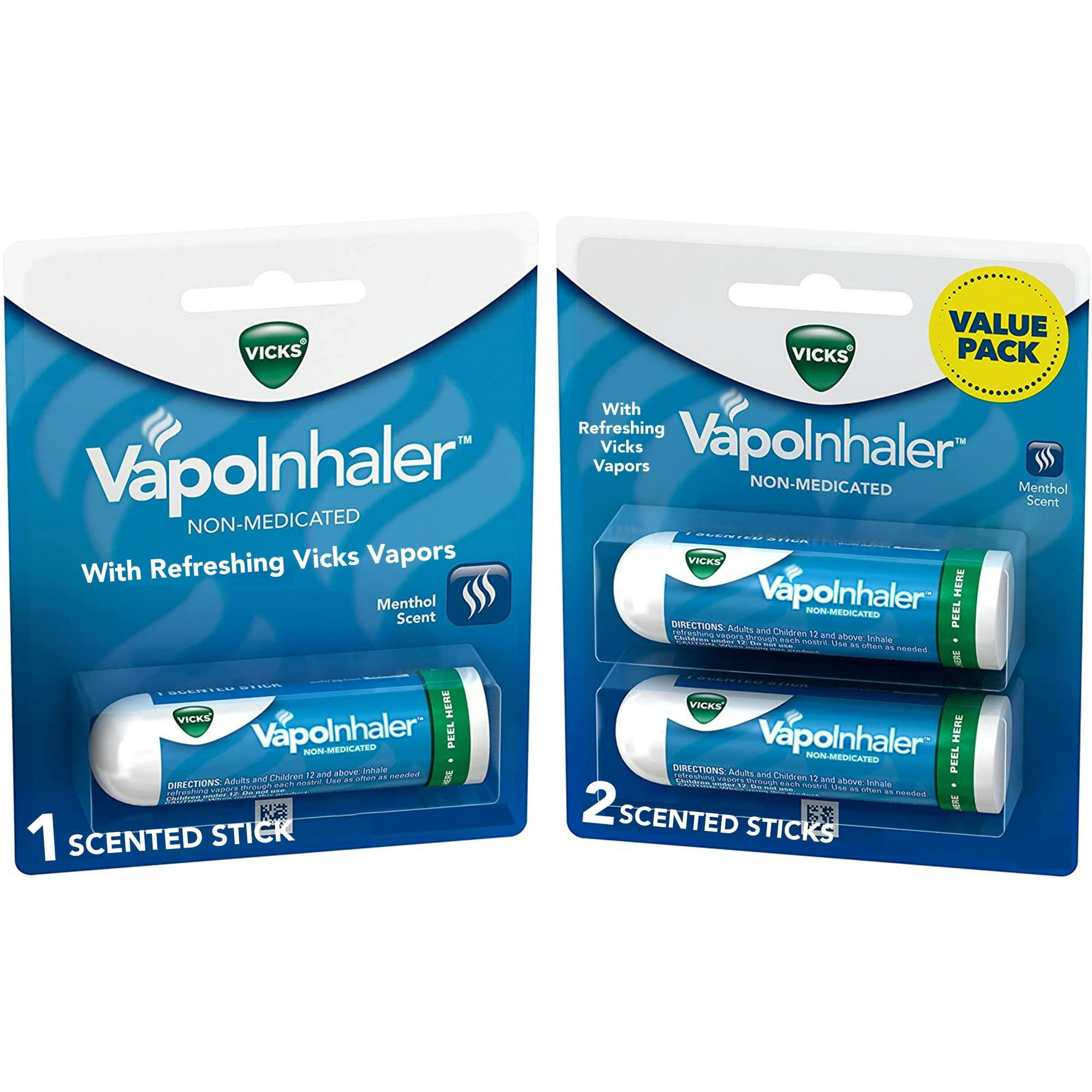 Vicks VapoInhaler, on the go Portable Nasal Inhaler, Non Medicated, 3 Scented Sticks