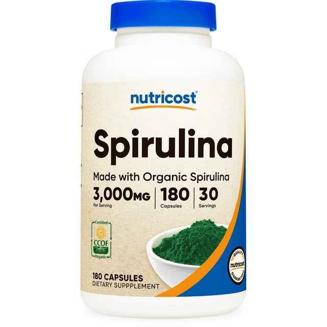 Nutricost Spirulina 3,000mg, 180 Capsules Supplement Made With Organic Spirulina