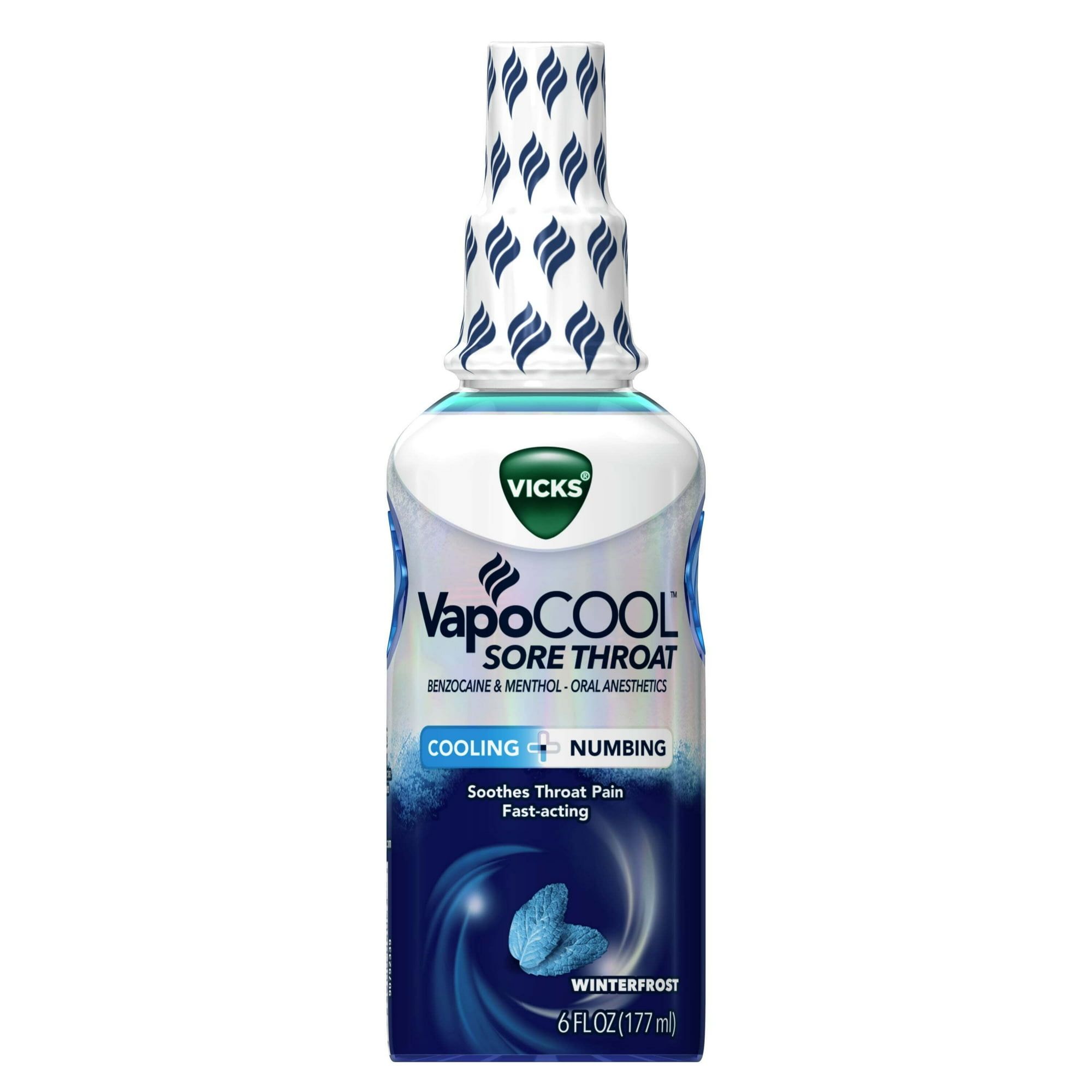 Vicks VapoCool Sore Throat Spray, Benzocaine & Menthol, Over the Counter Medicine, Winterfrost, 6 Oz