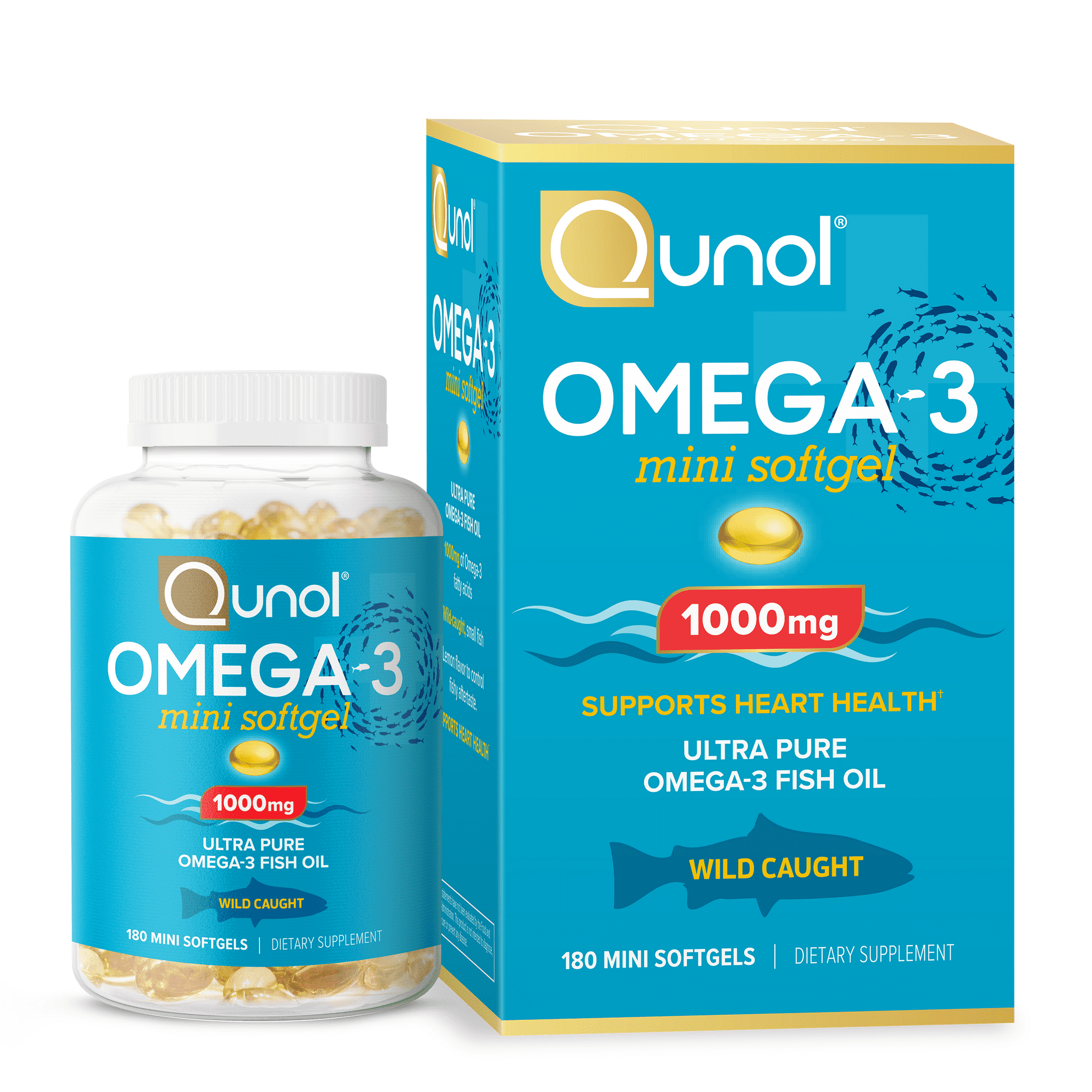 Qunol Mini Omega 3 Fish Oil Supplement (180 count) Heart Health Support with 1000mg Wild Caught Omega 3 Fatty Acids (Including EPA & DHA)
