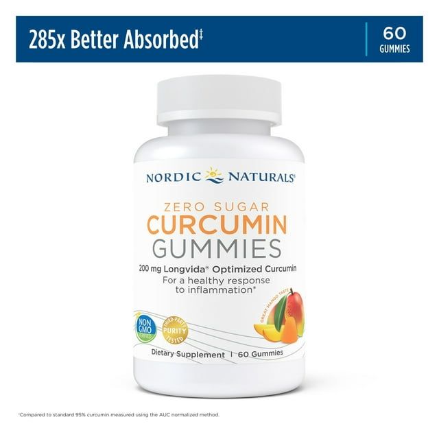 Nordic Naturals Zero Sugar Curcumin Gummies, 200 Mg, Non GMO, 60 Count