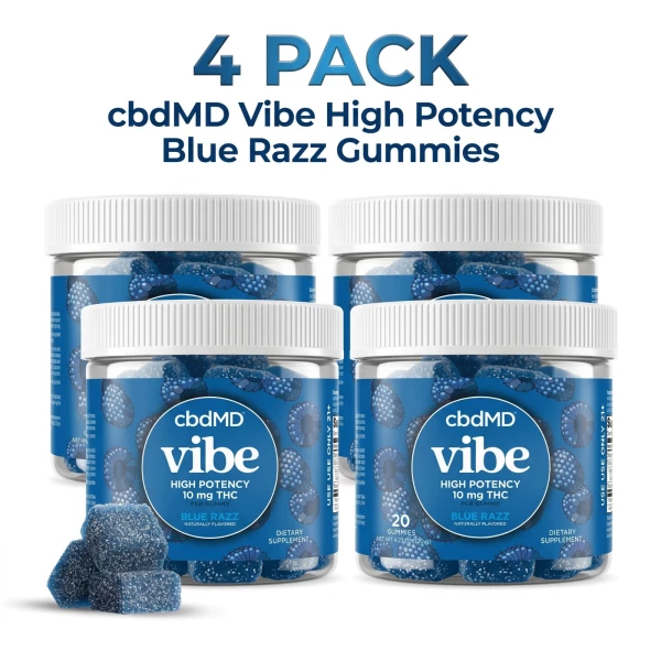 (4 PACK) cbdMD Delta 9 THC Gummies - Blue Razz- 20 Count 4 Pack