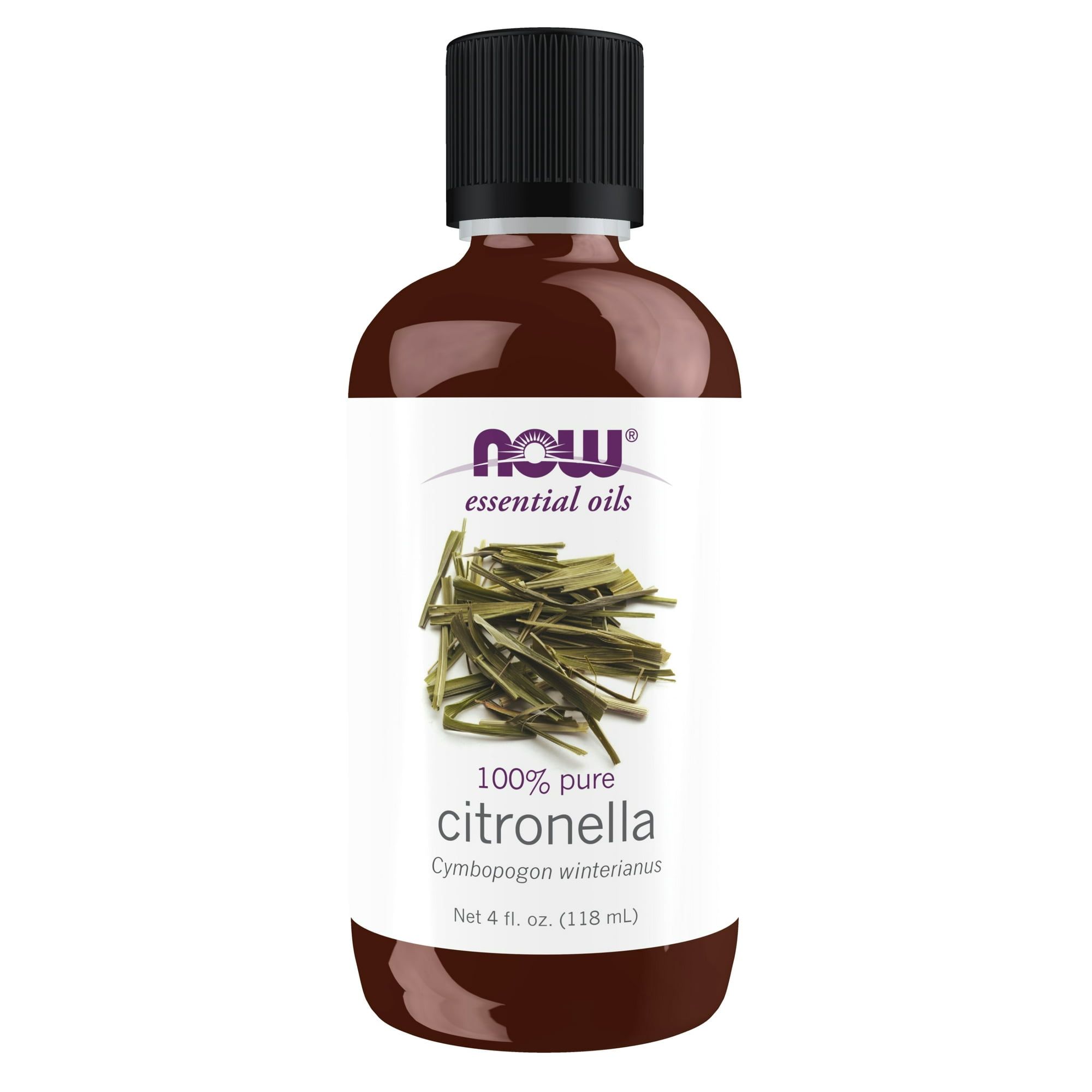 NOW Essential Oils, Citronella Oil, Steam Distilled, 100% Pure, Vegan, Child Resistant Cap, 4 Ounce