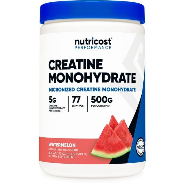 Nutricost Creatine Monohydrate Powder (Watermelon, 500 Gram) Micronized Creatine Supplement Vegan, Non GMO, Gluten