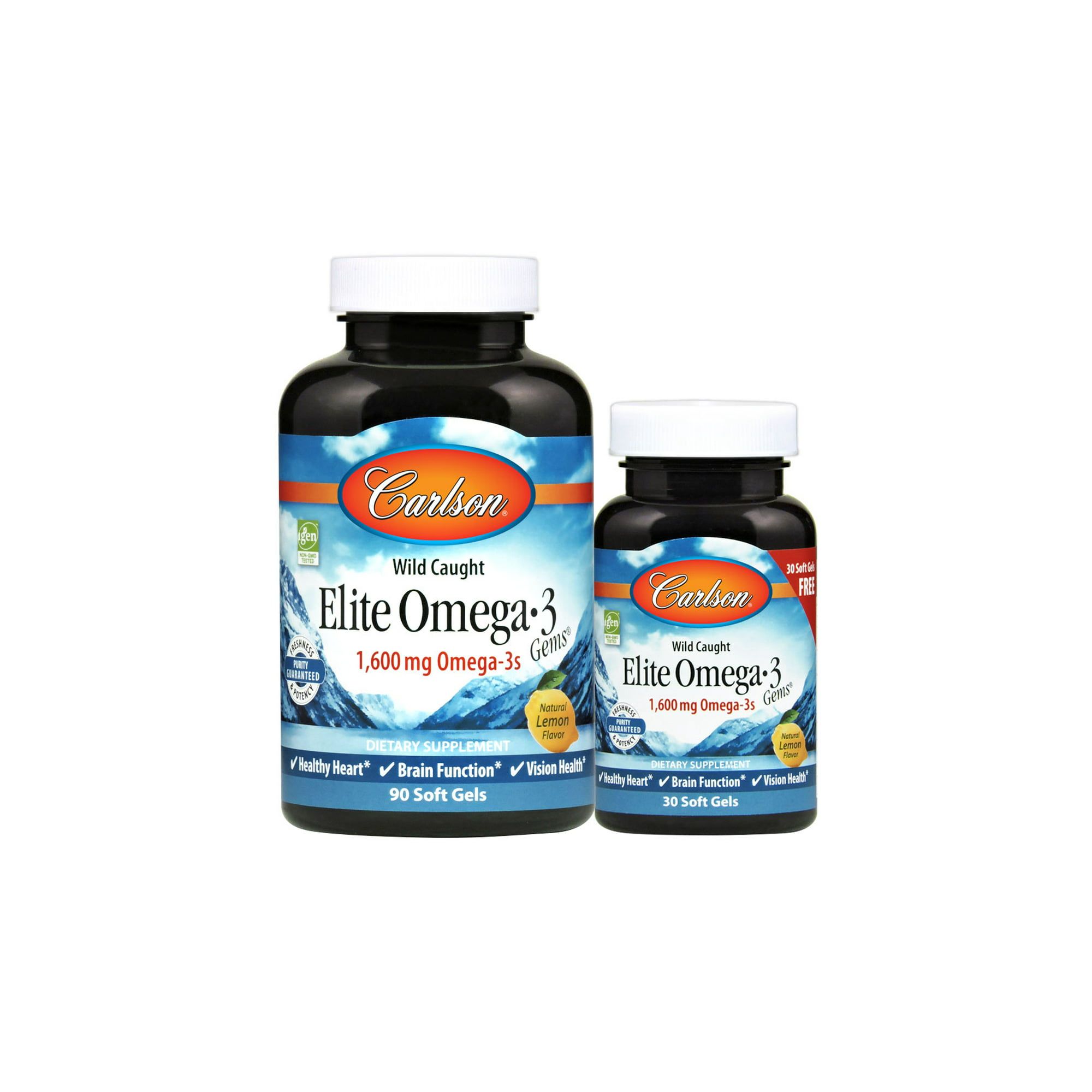 Carlson Labs Carlson Wild Caught Elite Omega 3 Gems Softgels, 1600 Mg, Lemon, 90 + 30 Ct