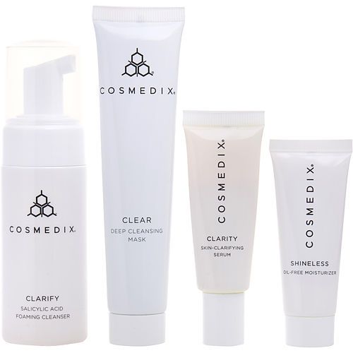 CosMedix Clarifying & Cleansing 4 Piece Essentials Kit: Clarify 60ml + Clarity 15ml + Clear 30ml + Shineless 15ml 4pcs