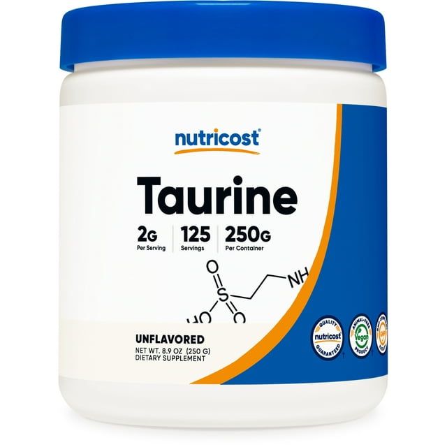 Nutricost Taurine Supplement Powder 250 Grams 125 Servings, 2000mg Per Serving