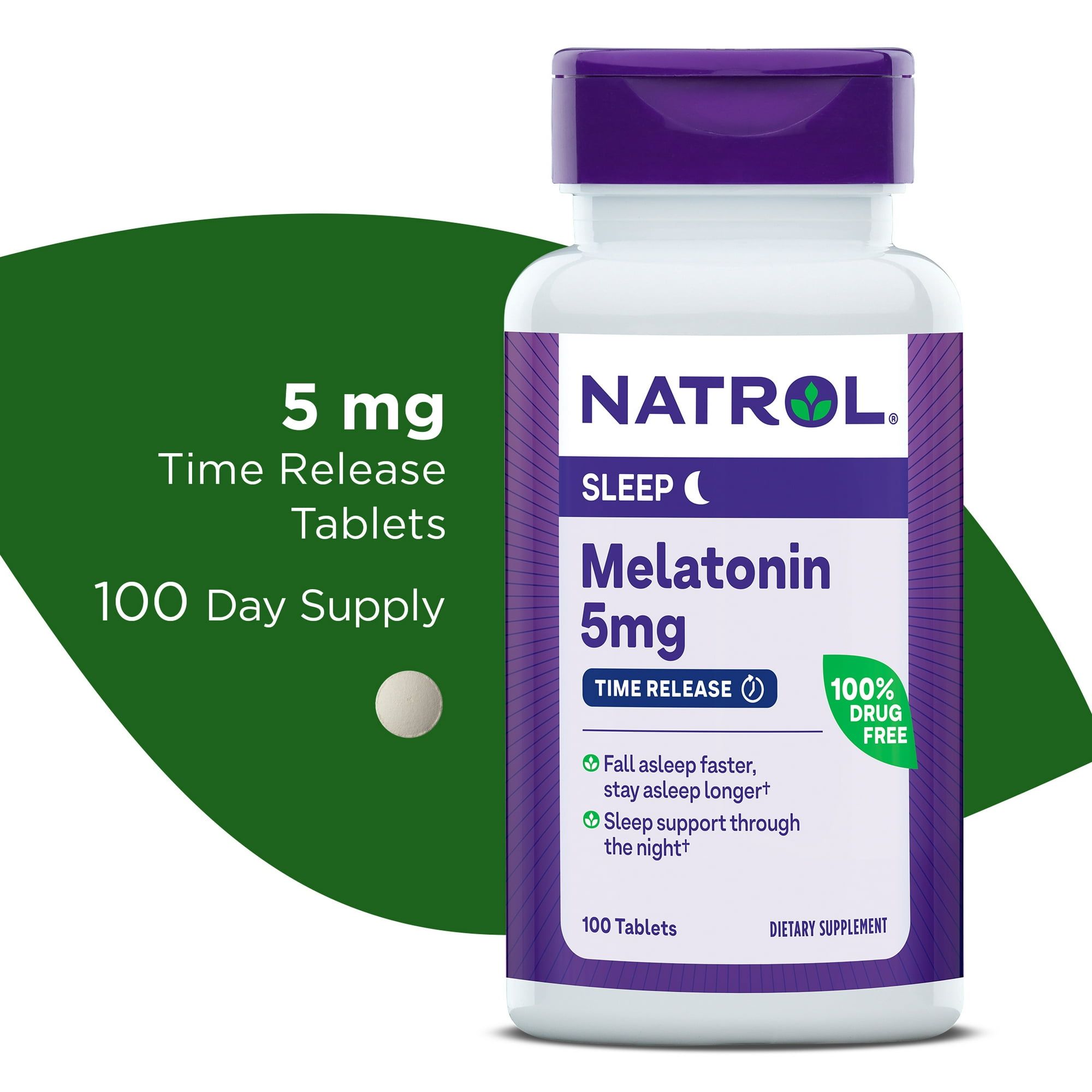 Natrol® Time Release Melatonin 5 mg, Dietary Supplement for Restful Sleep, 100 Tablets, 100 Day Supply