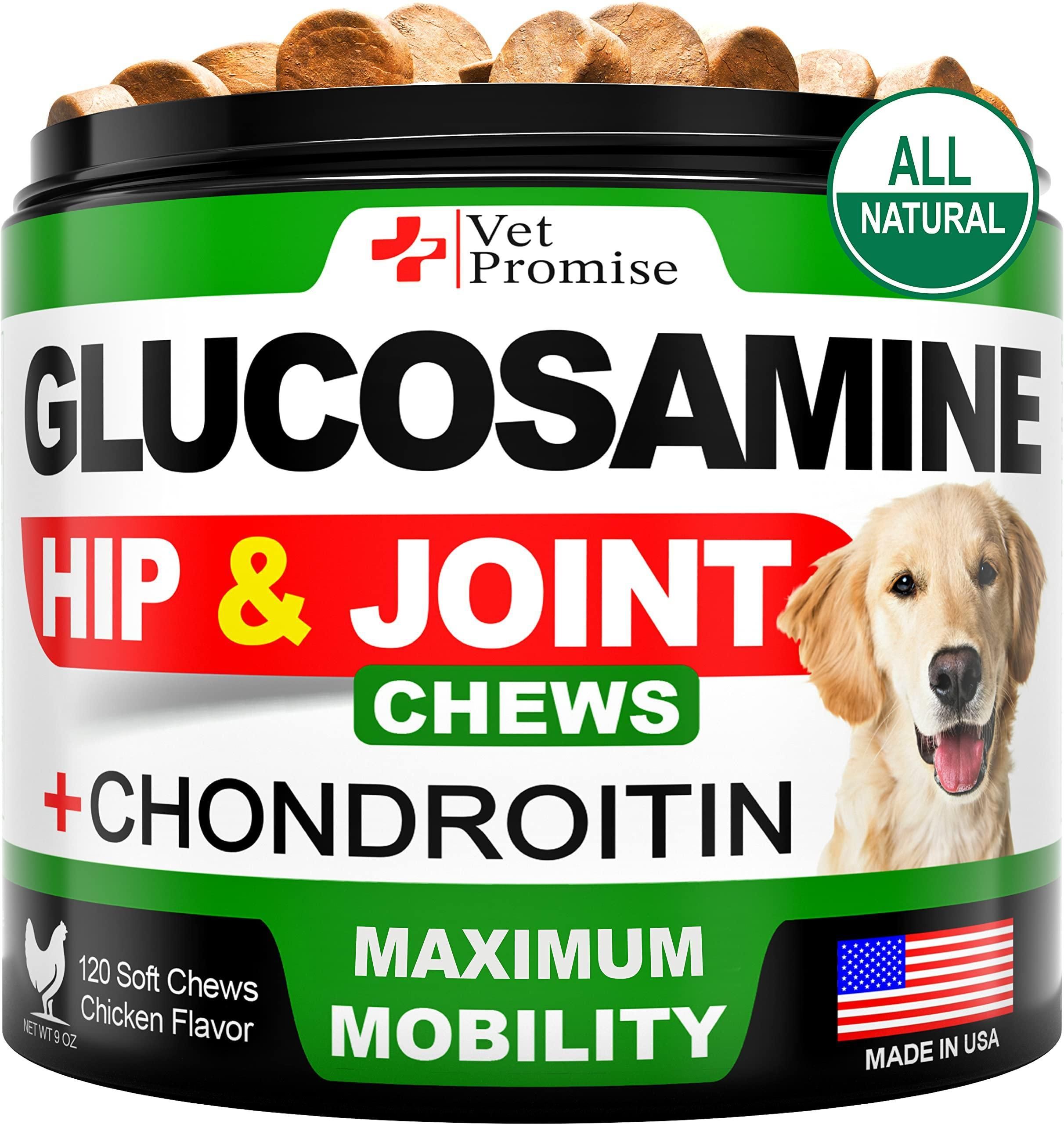 Vet Promise Glucosamine for Dogs Hip and Joint Supplement for Dogs Chondroitin for Dogs Dog Joint Pain Relief Treats with MSM Hemp 120 Mobility Chews