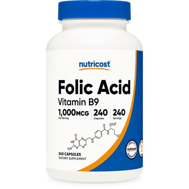 Nutricost Folic Acid (Vitamin B9) 1000 mcg, 240 Capsules Gluten Free, Non GMO Supplement