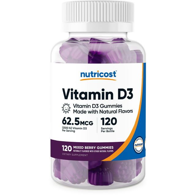 Nutricost Vitamin D3 Gummies 2,500 IU, 120 Gummies Mixed Berry